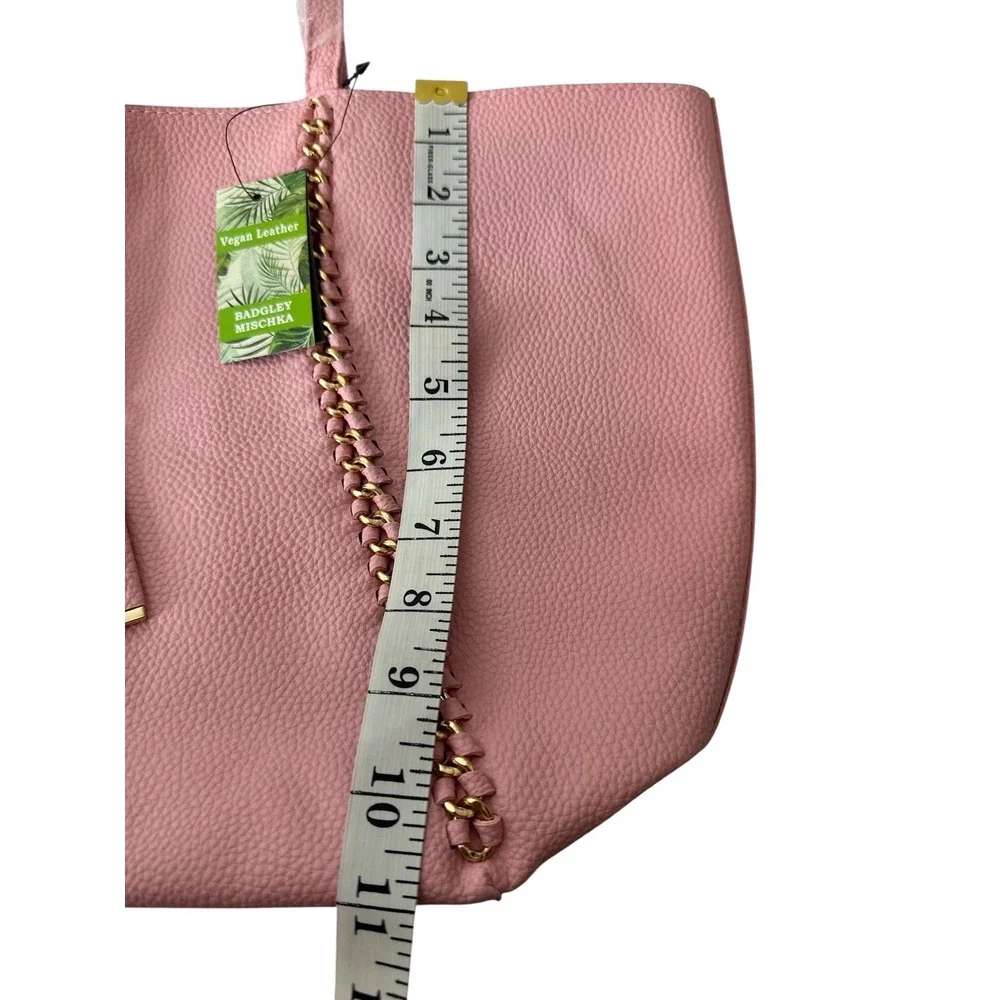 New Badgley Mischka Tote Bag Pink Large Vegan Leather Glam Designer coquette‎